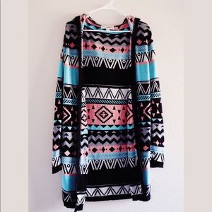 Long Cardigan w/ Aztec Print